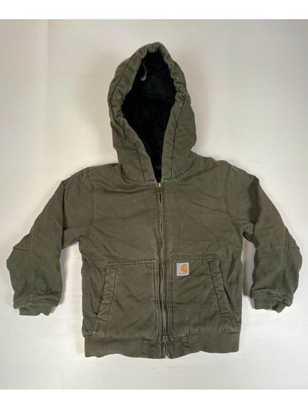 Carhartt Kids Boys 7-8 Green OJ8545-B Quilted Lined Hooded Workwear Jacket